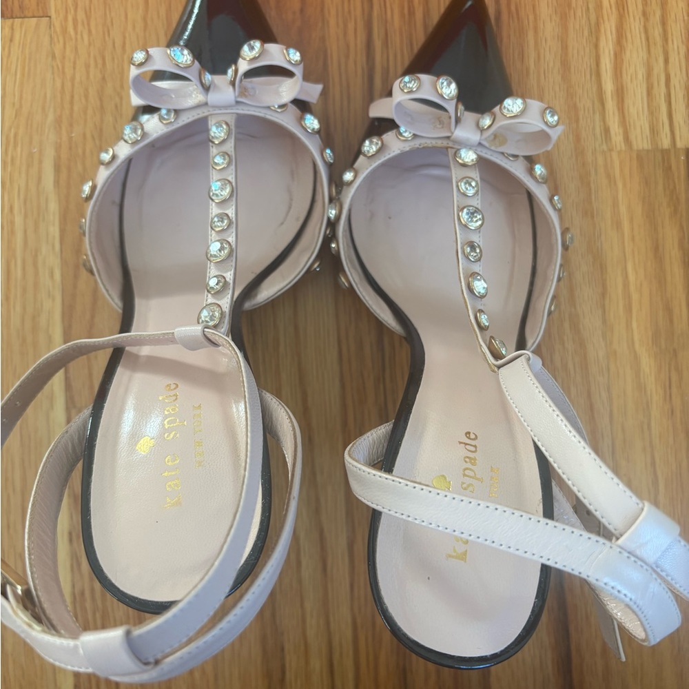 Kate Spade Lydia Black and Cream Studded Heels - Picture 3 of 5